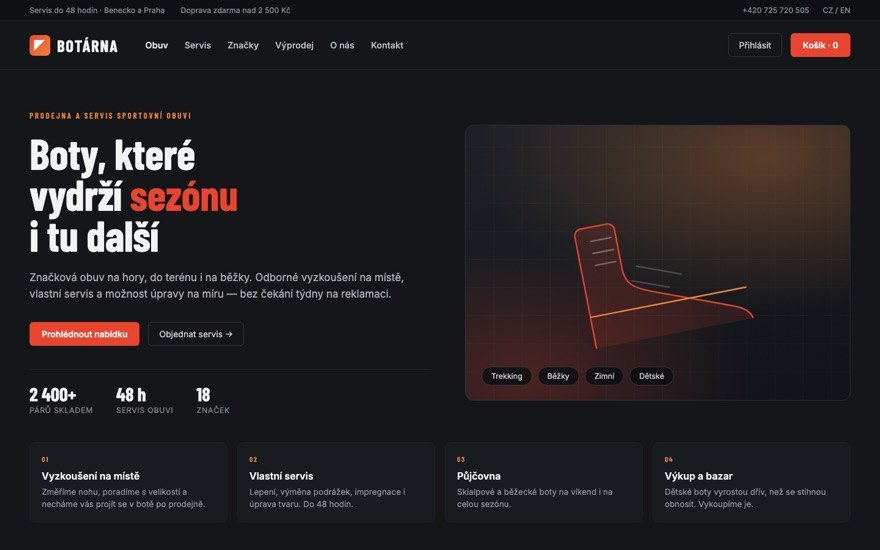 Návrh webu Botárna — prodejna a servis sportovní obuvi