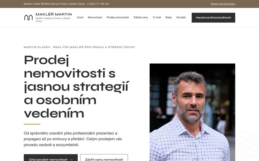 Náhled webu Makléř Martin — realitní makléř pro Prahu a střední Čechy